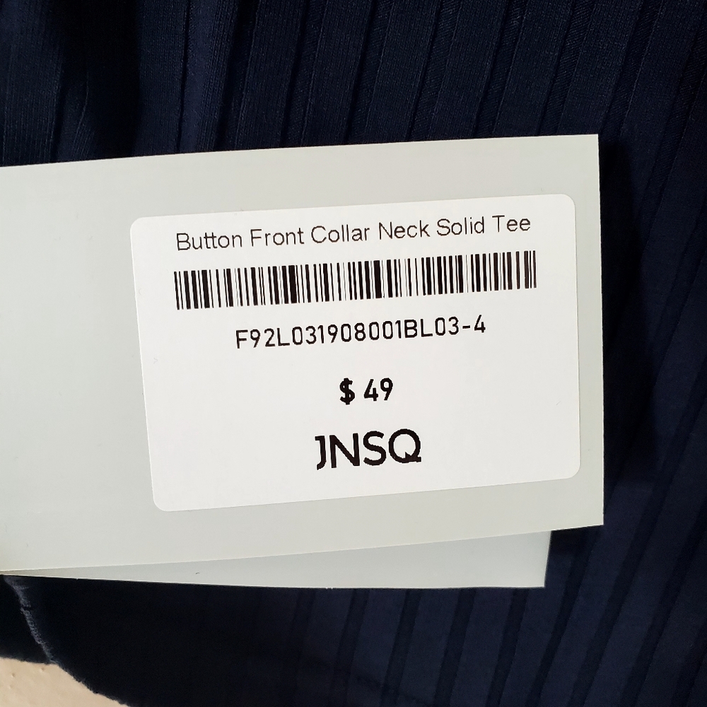 JNSQ Button Front Collar Neck Solid Navy Tee Size… - image 4